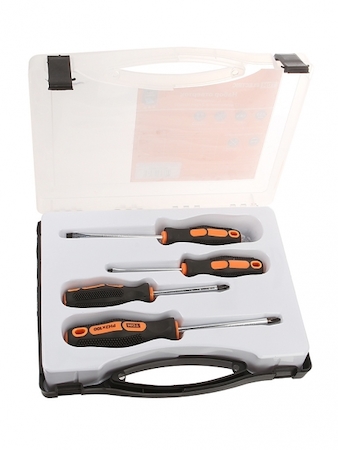 TDM ELECTRIC SQ1013-0202 Набор отверток 4 шт.: SL3x75, SL5х100, PH1х75, PH2х100 (пласт. чемодан), CR-V "Алмаз" TDM
